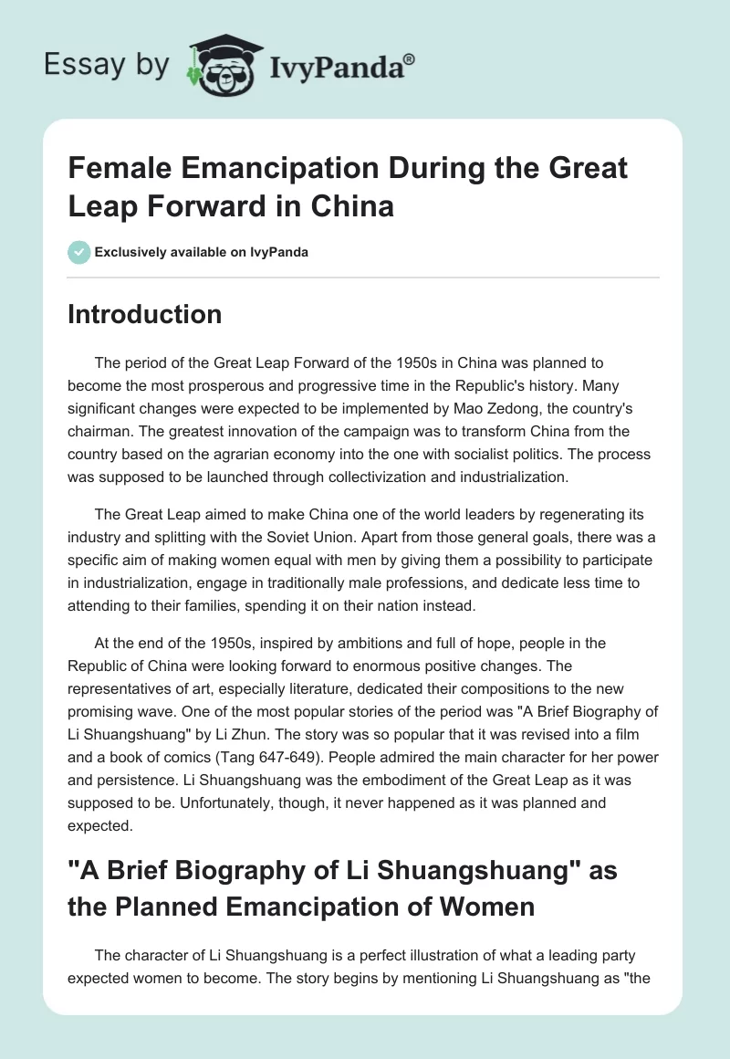 Female Emancipation During the Great Leap Forward in China. Page 1