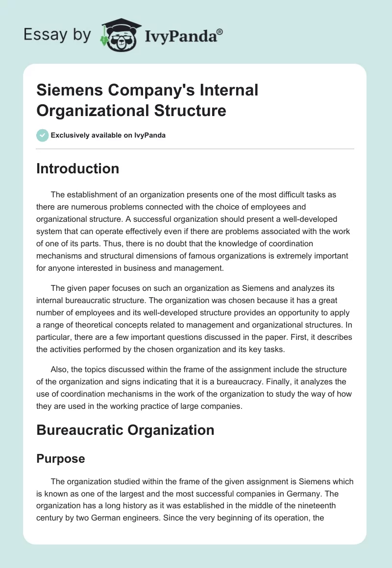 Siemens Company's Internal Organizational Structure. Page 1
