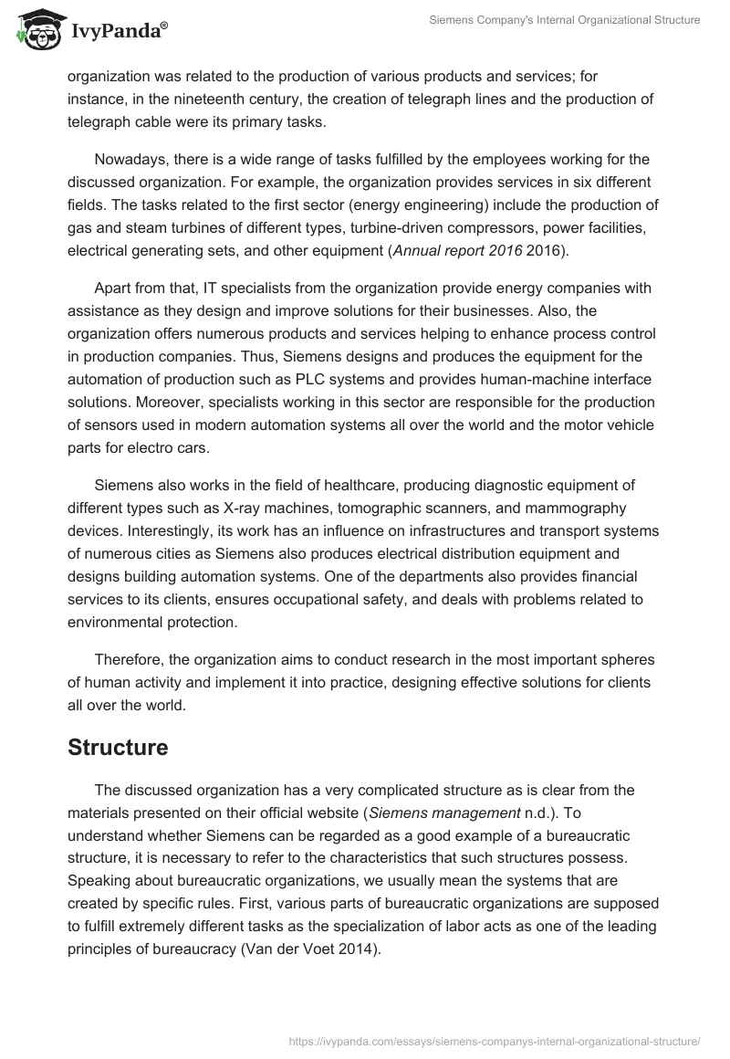 Siemens Company's Internal Organizational Structure. Page 2