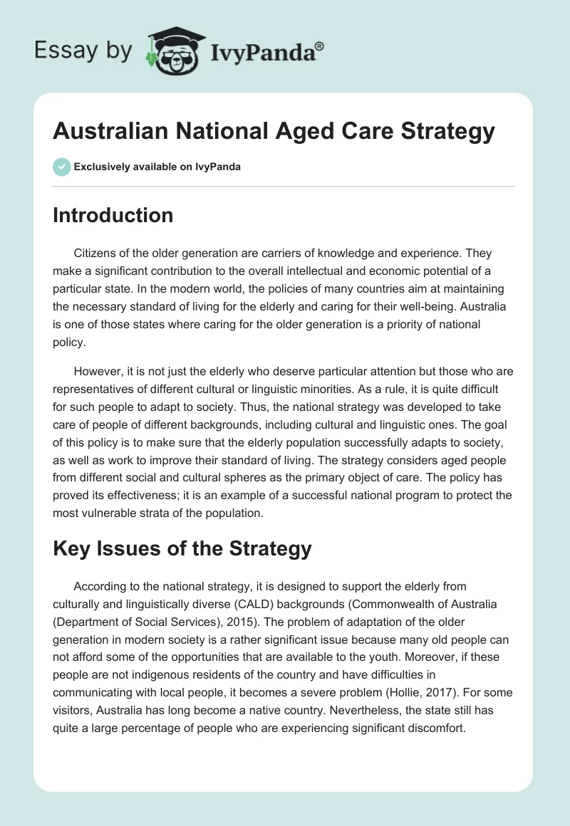 Australian National Aged Care Strategy. Page 1