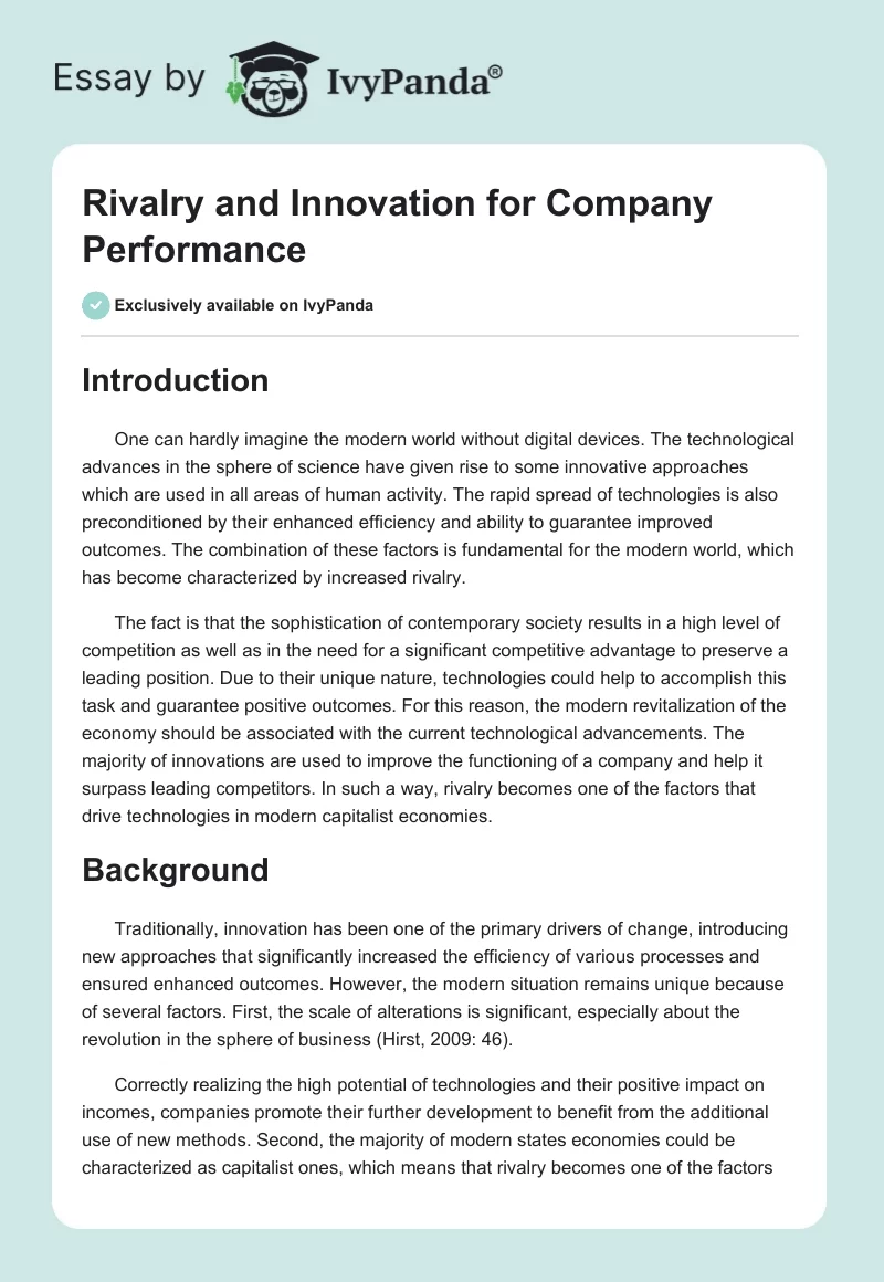 Rivalry and Innovation for Company Performance. Page 1