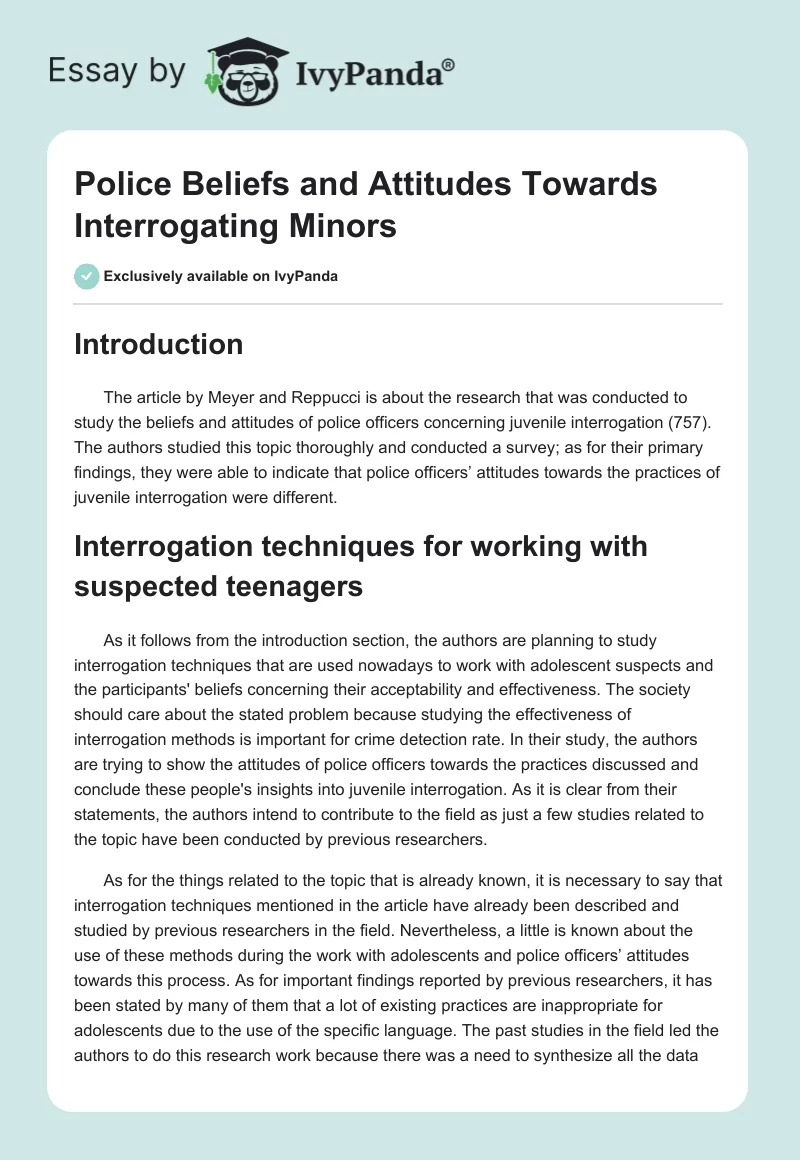 Police Beliefs and Attitudes Towards Interrogating Minors. Page 1