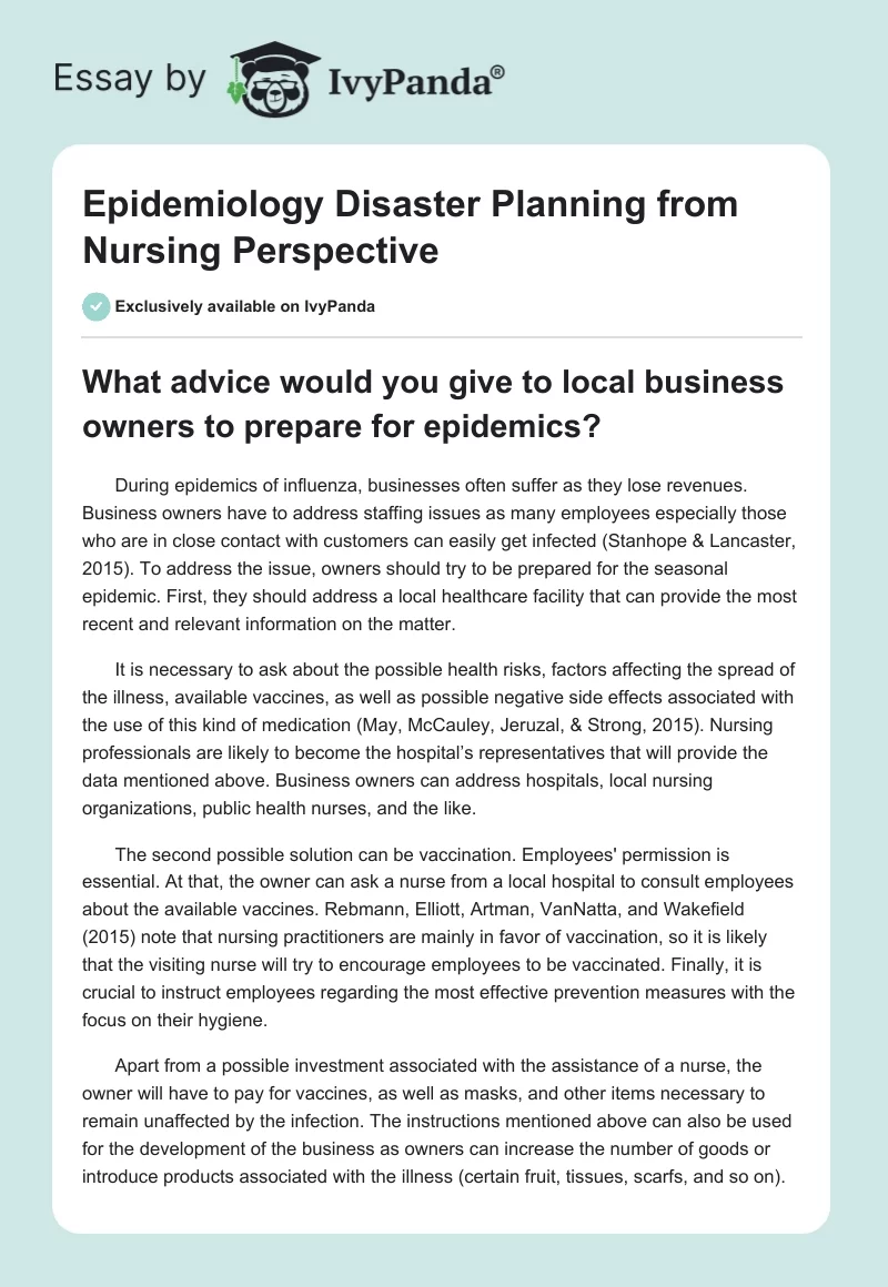 Epidemiology Disaster Planning from Nursing Perspective. Page 1