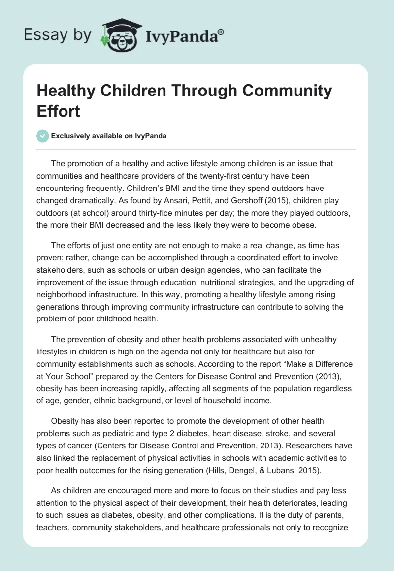 Healthy Children Through Community Effort. Page 1