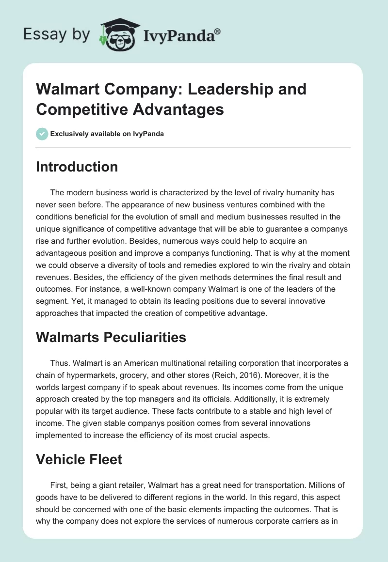 Walmart Company: Leadership and Competitive Advantages. Page 1