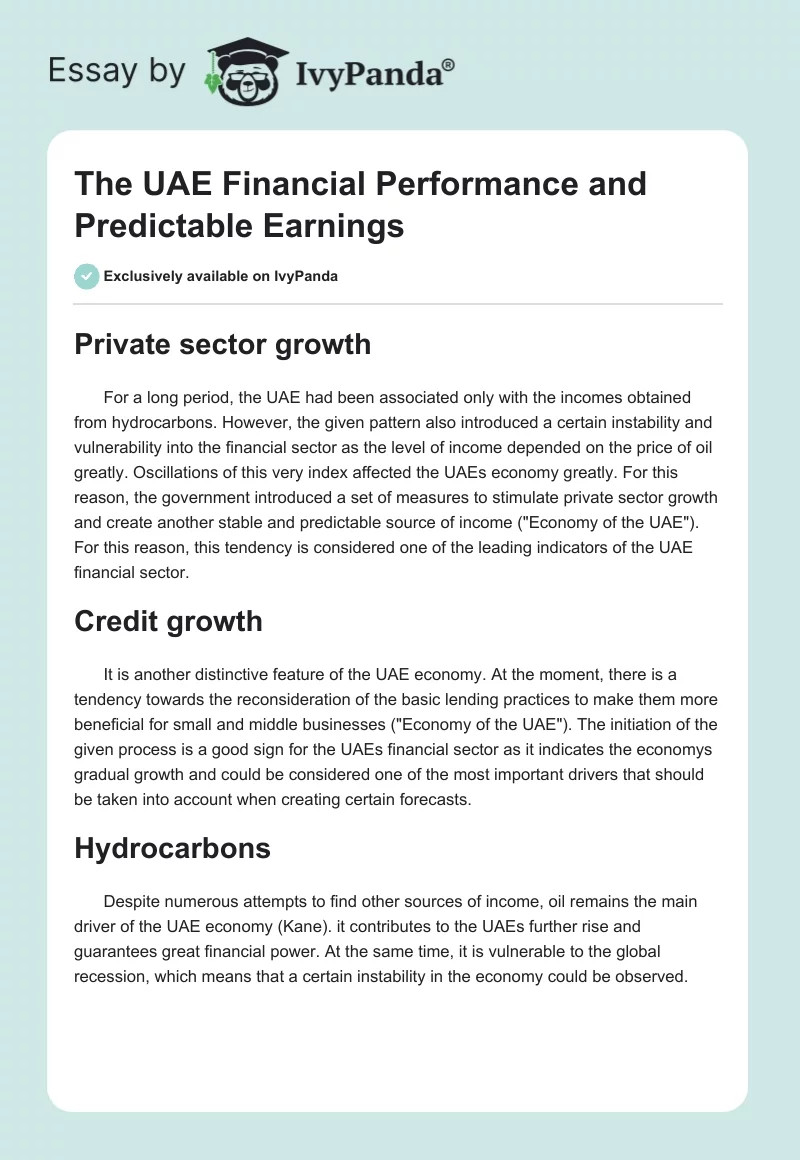 The UAE Financial Performance and Predictable Earnings. Page 1