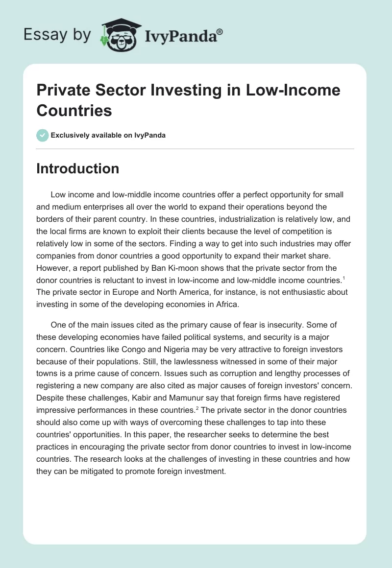 Private Sector Investing in Low-Income Countries. Page 1