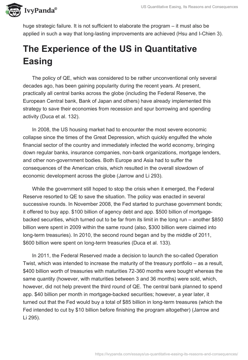 US Quantitative Easing, Its Reasons and Consequences. Page 4