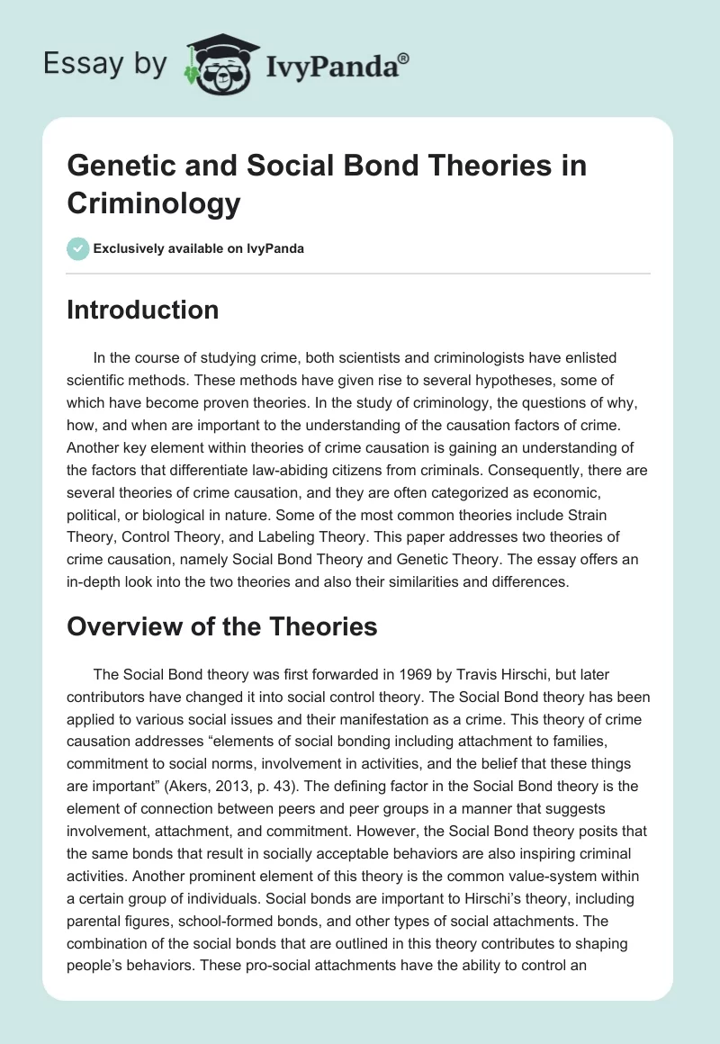 Genetic and Social Bond Theories in Criminology. Page 1