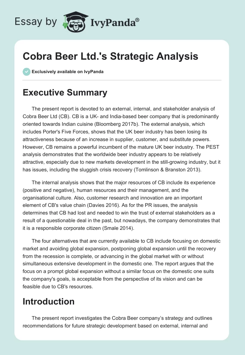 Cobra Beer Ltd.'s Strategic Analysis. Page 1