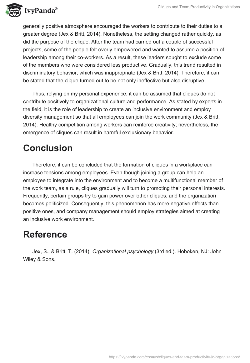 Cliques and Team Productivity in Organizations. Page 2
