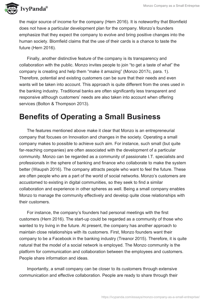 Monzo Company as a Small Entreprise. Page 3
