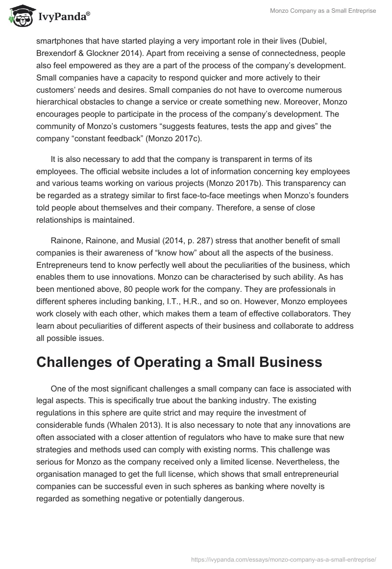 Monzo Company as a Small Entreprise. Page 4