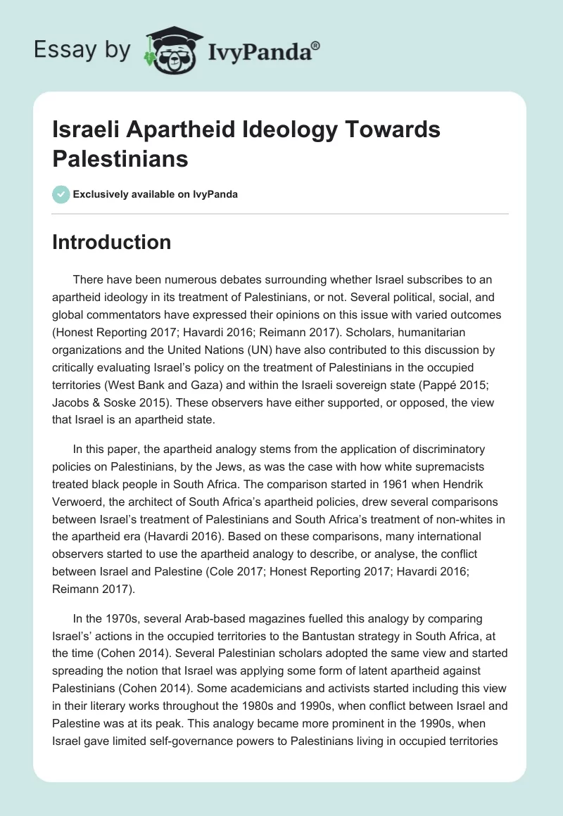 Israeli Apartheid Ideology Towards Palestinians. Page 1