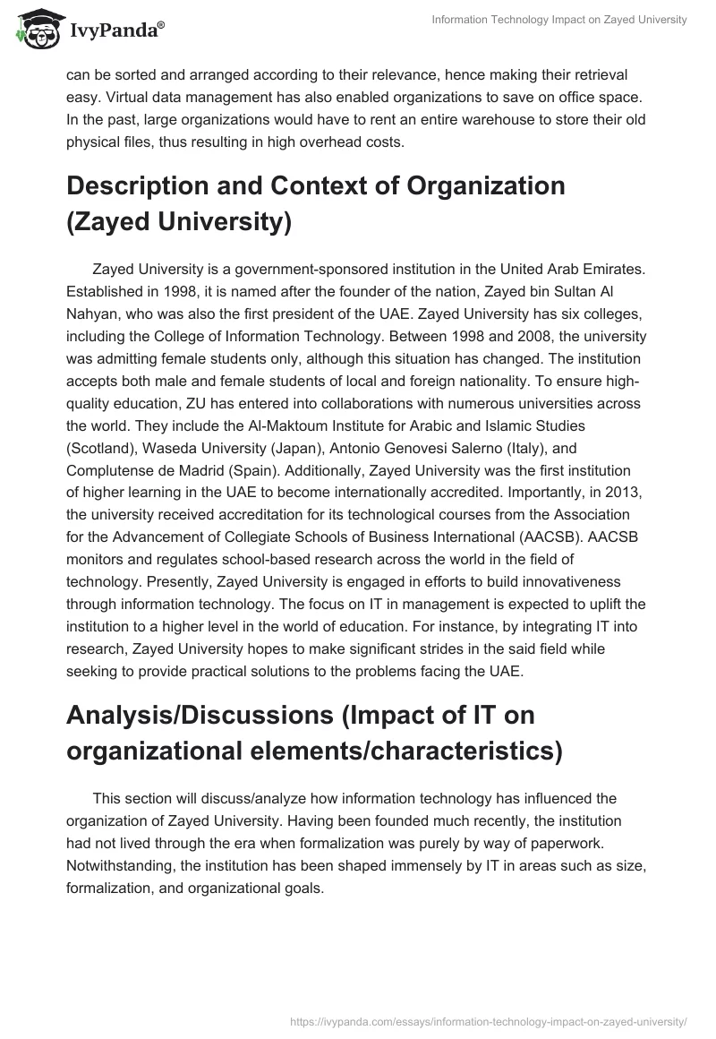 Information Technology Impact on Zayed University. Page 3