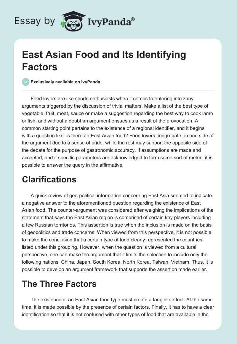 East Asian Food and Its Identifying Factors. Page 1