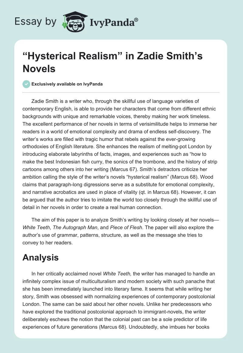 “Hysterical Realism” in Zadie Smith’s Novels. Page 1
