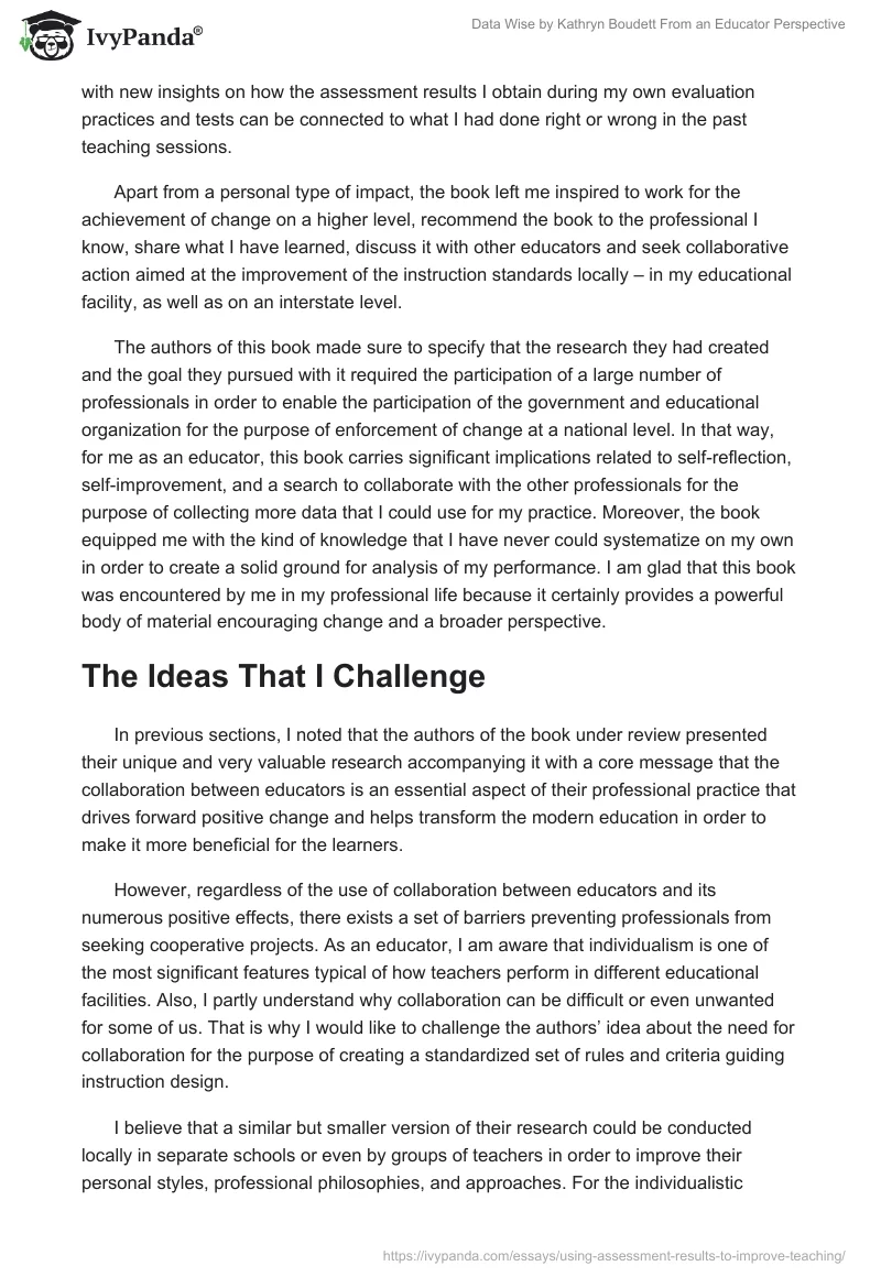 "Data Wise" by Kathryn Boudett From an Educator Perspective. Page 2