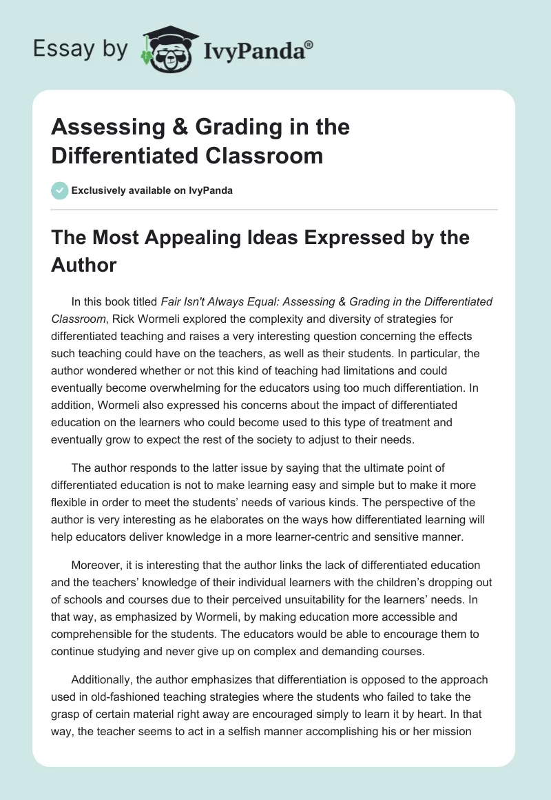 Assessing & Grading in the Differentiated Classroom. Page 1