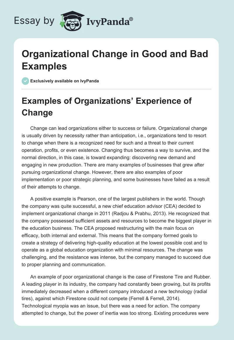 Organizational Change in Good and Bad Examples. Page 1