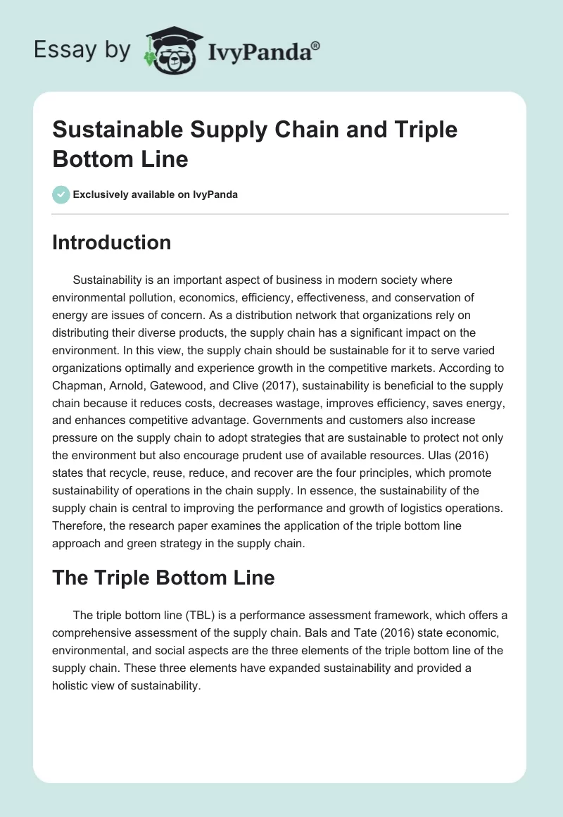 Sustainable Supply Chain and Triple Bottom Line. Page 1