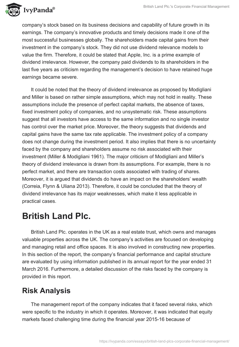 British Land Plc.'s Corporate Financial Management. Page 4
