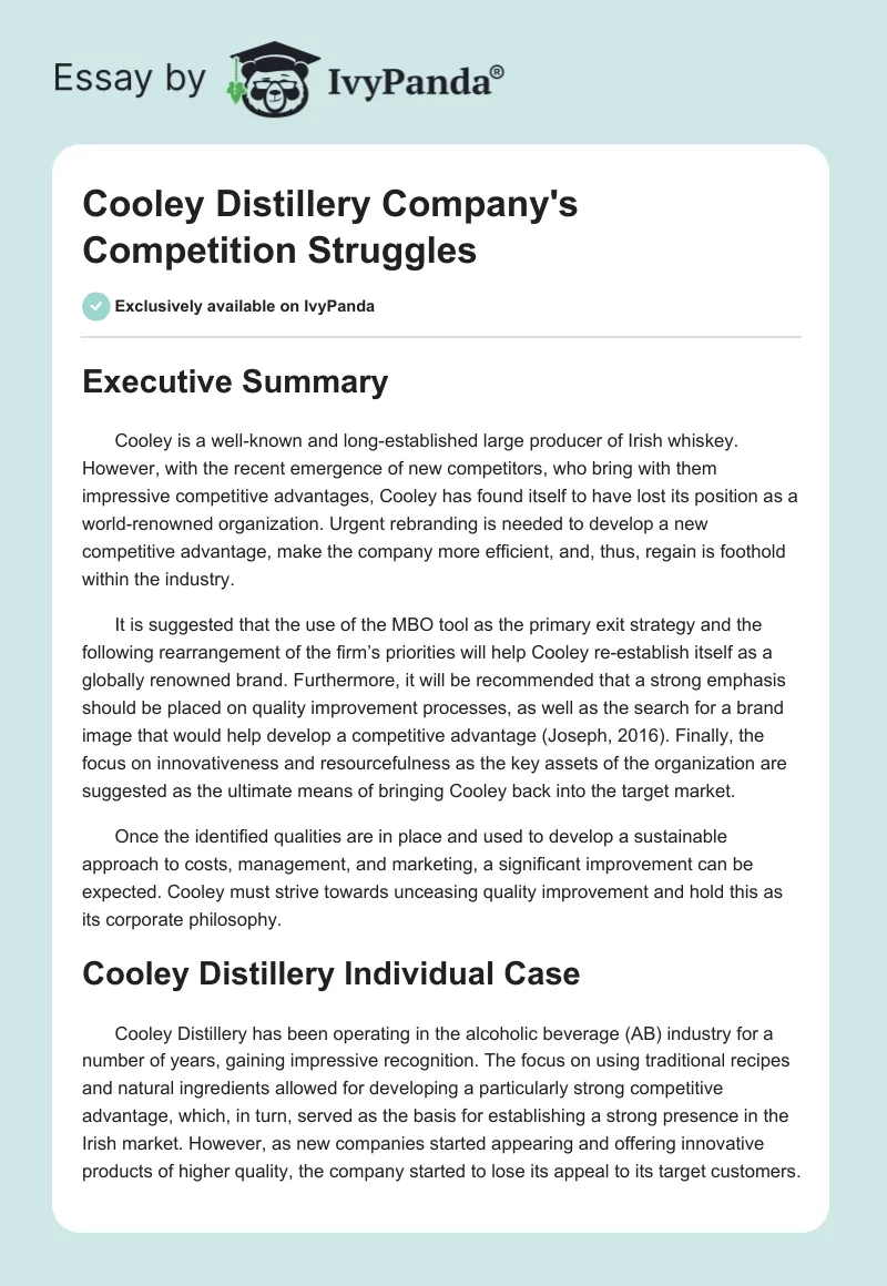 Cooley Distillery Company's Competition Struggles. Page 1