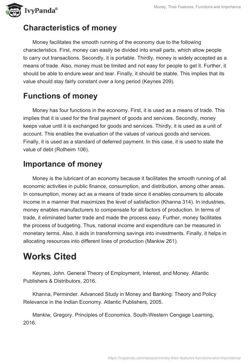 Money, Their Features, Functions and Importance. Page 2