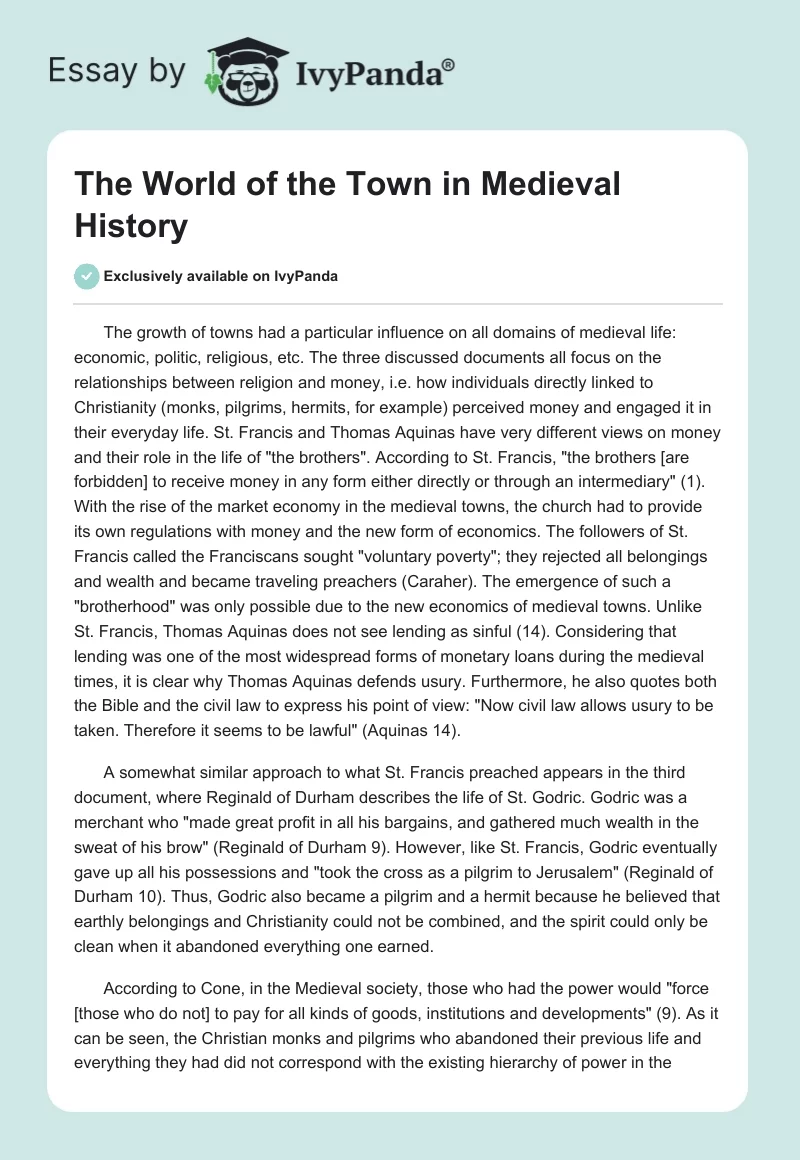The World of the Town in Medieval History. Page 1