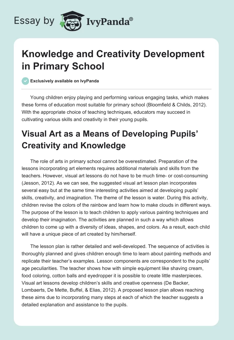 Knowledge and Creativity Development in Primary School. Page 1