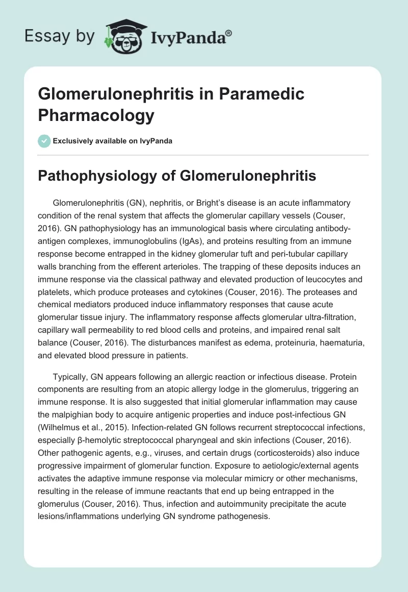 Glomerulonephritis in Paramedic Pharmacology. Page 1