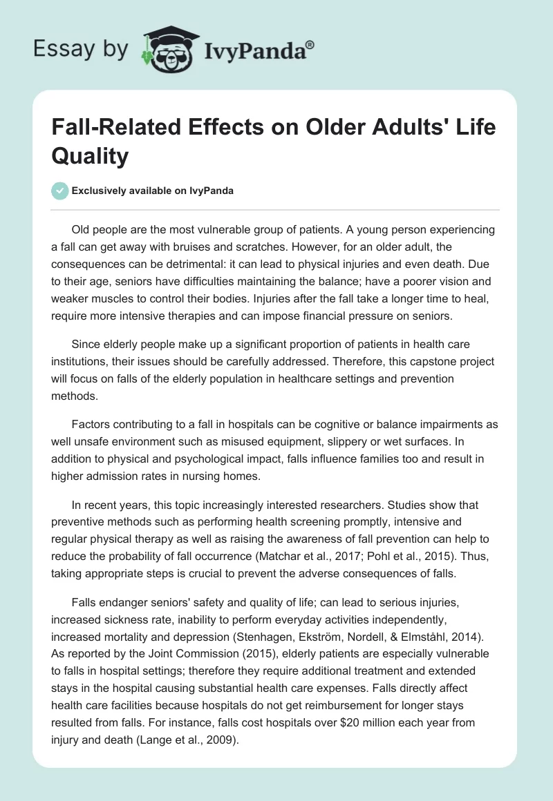 Fall-Related Effects on Older Adults' Life Quality. Page 1