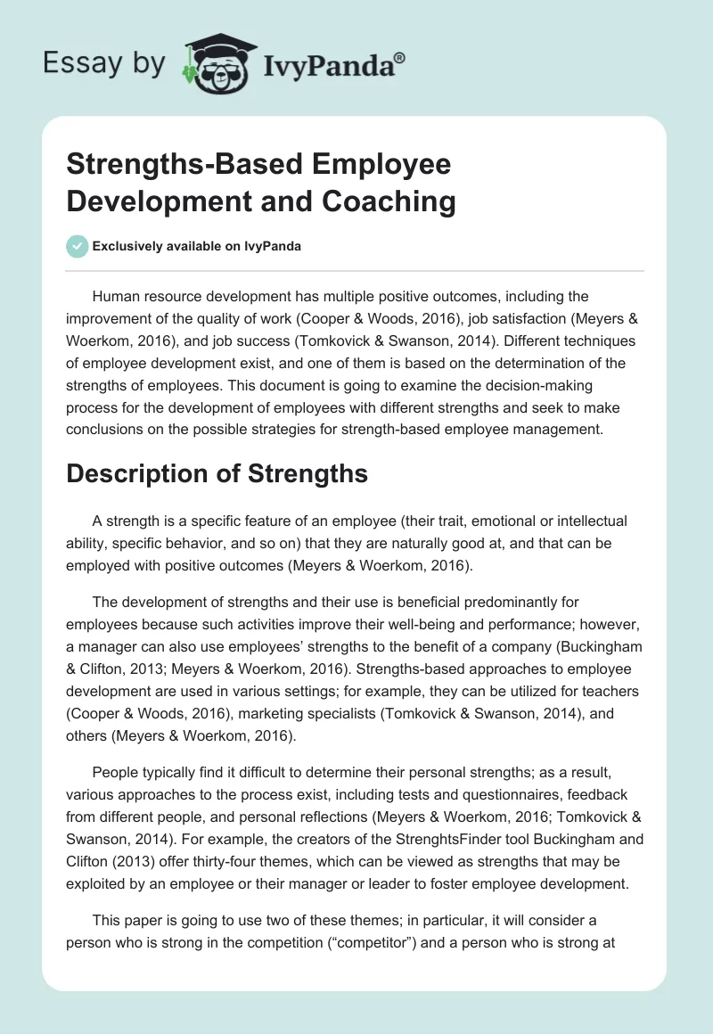 Strengths-Based Employee Development and Coaching. Page 1