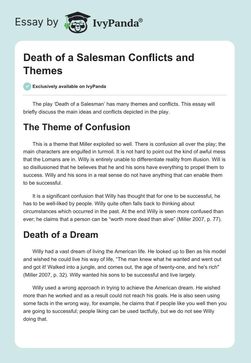 Death of a Salesman Conflicts and Themes. Page 1