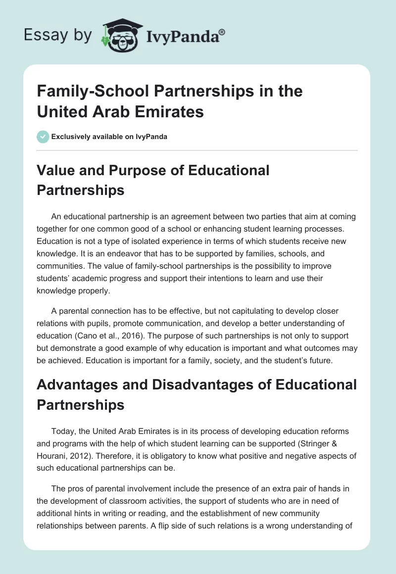 Family-School Partnerships in the United Arab Emirates. Page 1