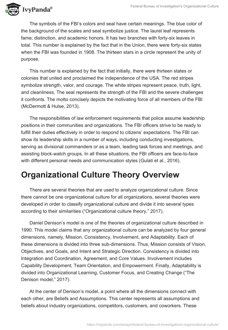 Federal Bureau of Investigation's Organizational Culture. Page 2