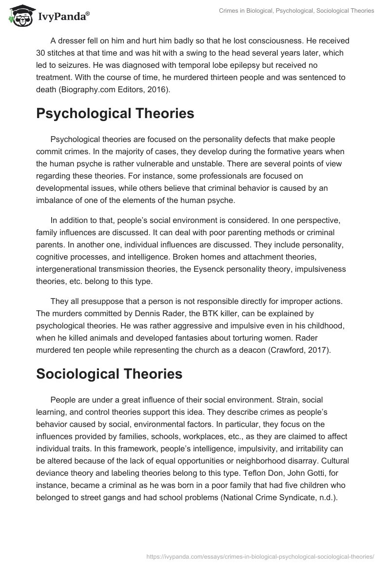 Crimes in Biological, Psychological, Sociological Theories. Page 2