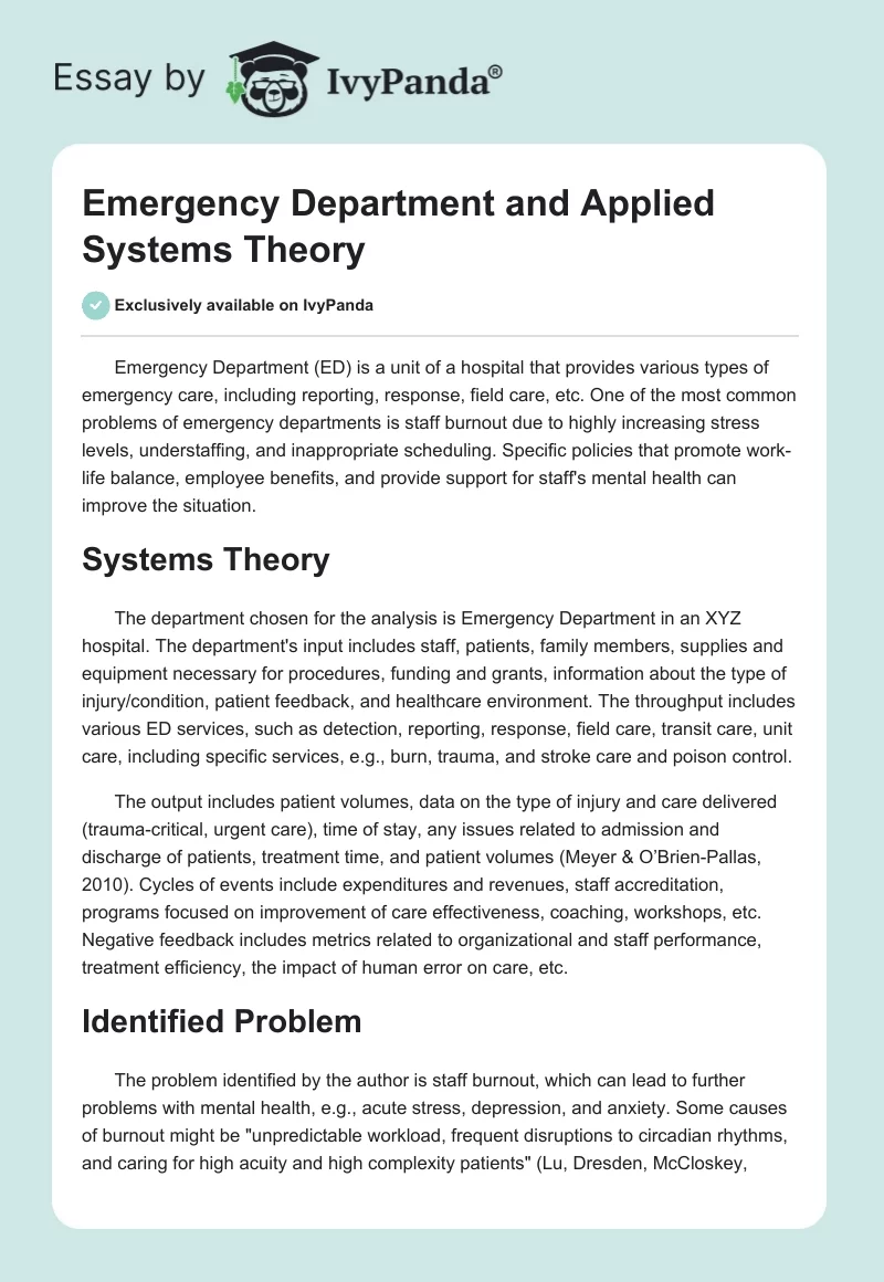 Emergency Department and Applied Systems Theory. Page 1