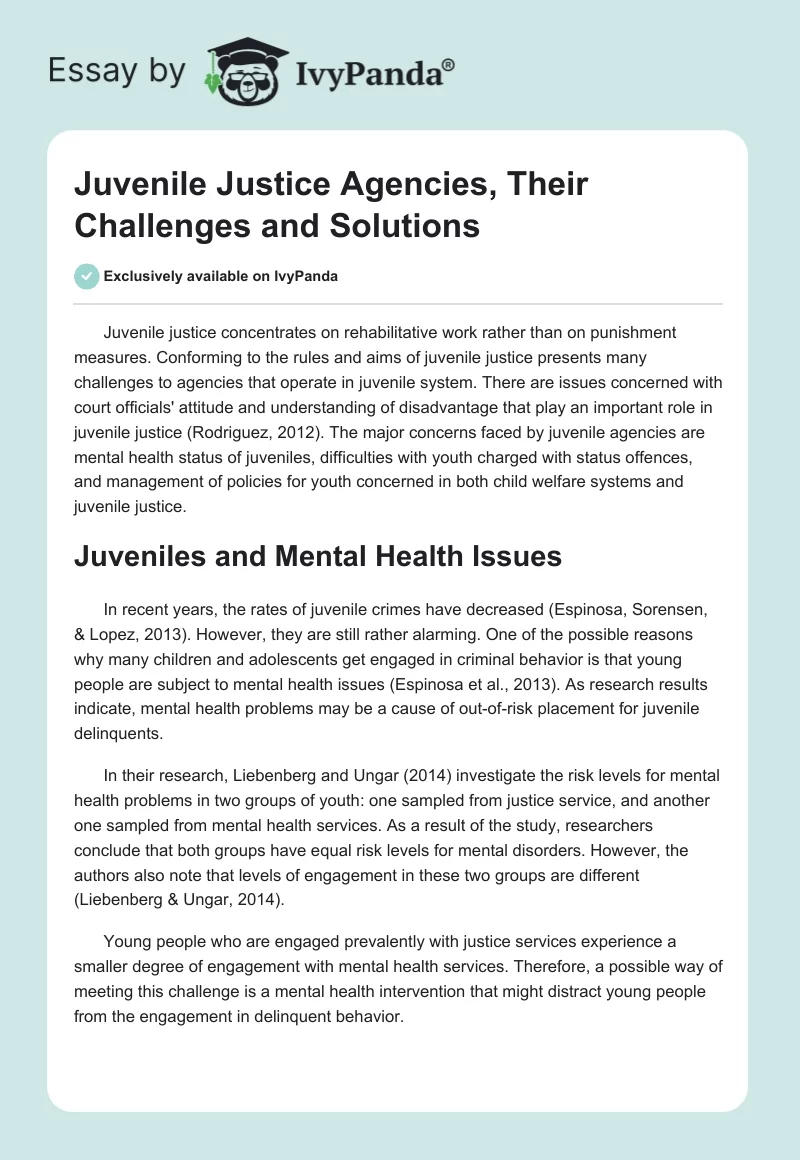 Juvenile Justice Agencies, Their Challenges and Solutions. Page 1