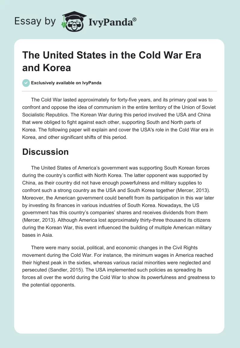 The United States in the Cold War Era and Korea. Page 1