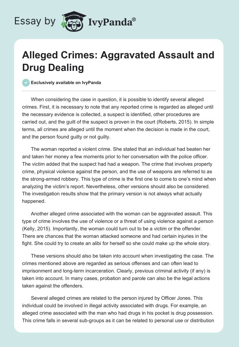 Alleged Crimes: Aggravated Assault and Drug Dealing. Page 1