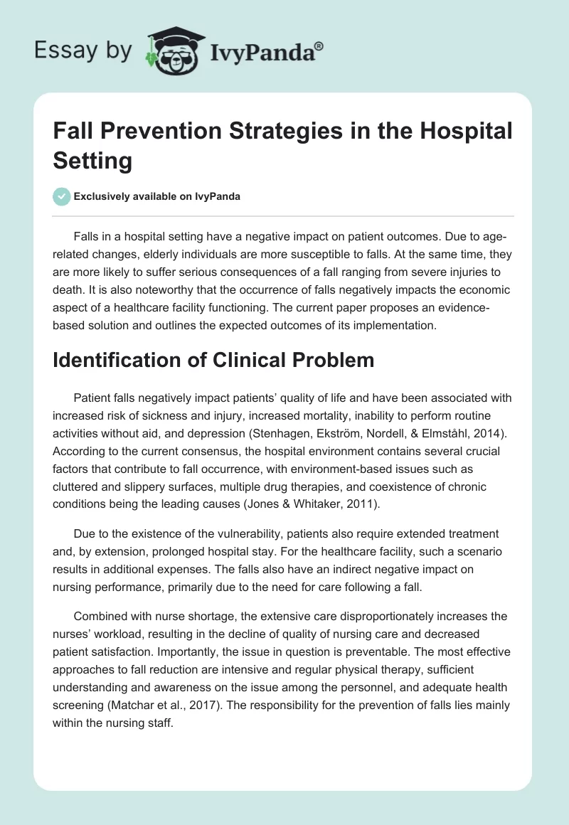Fall Prevention Strategies in the Hospital Setting. Page 1