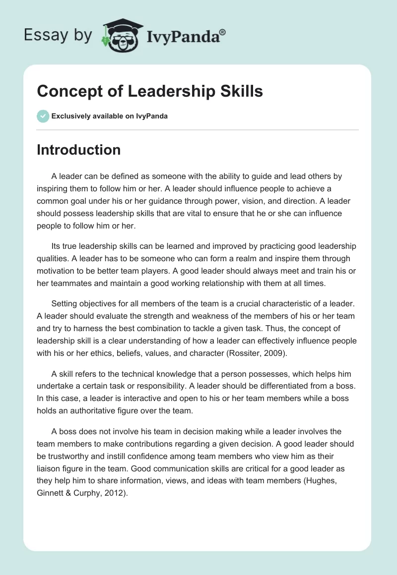 Concept of Leadership Skills. Page 1