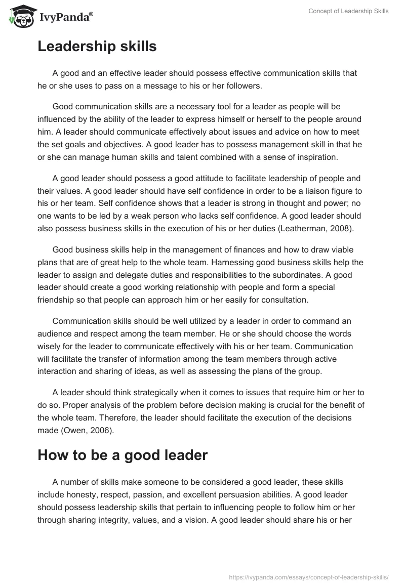 Concept of Leadership Skills. Page 2
