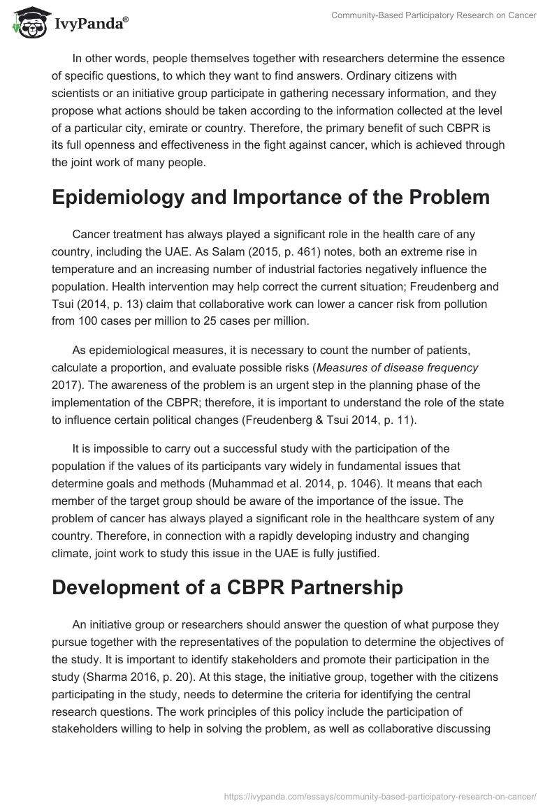 Community-Based Participatory Research on Cancer. Page 2