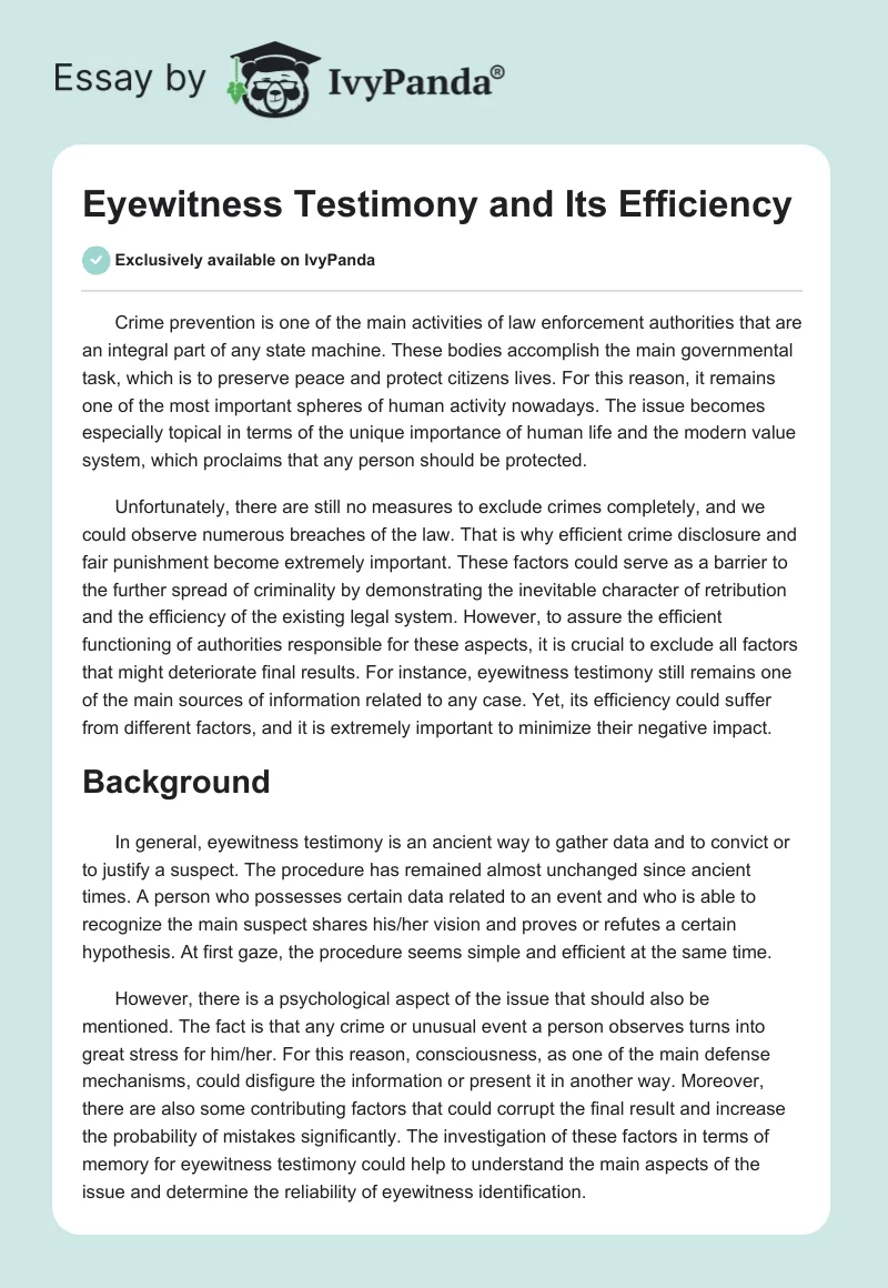 Eyewitness Testimony and Its Efficiency. Page 1