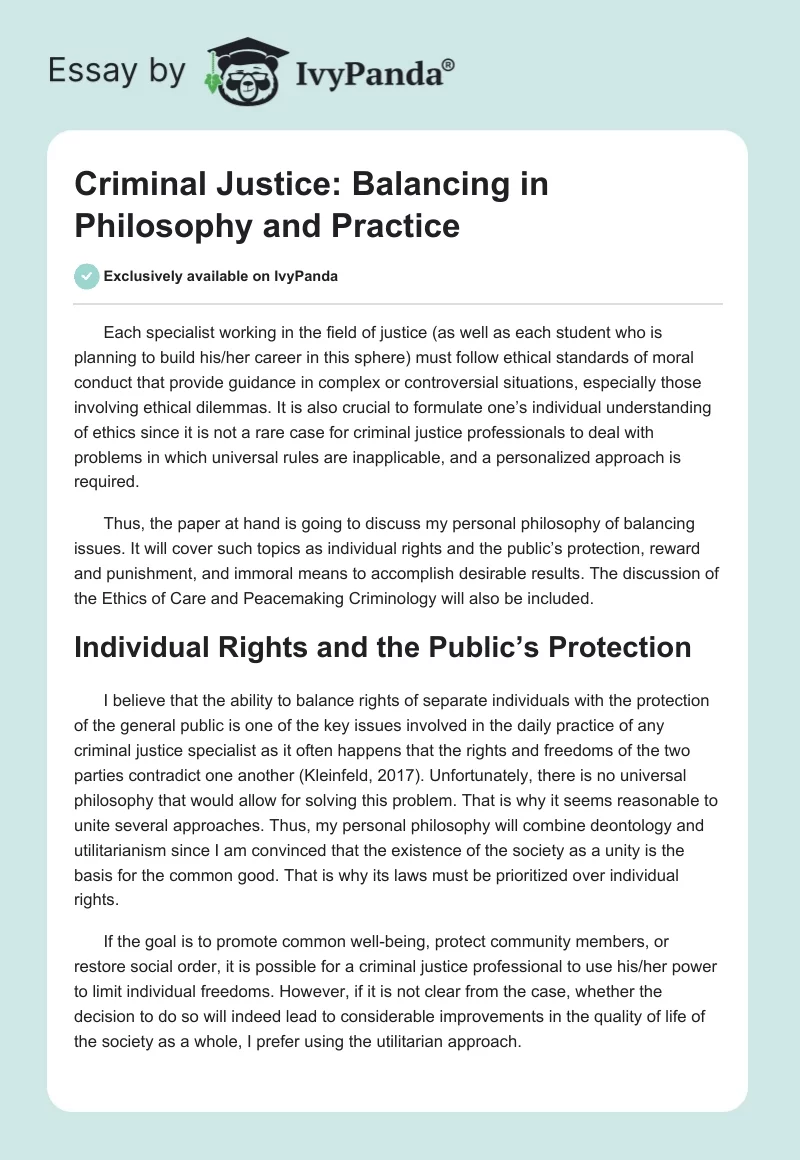 Criminal Justice: Balancing in Philosophy and Practice. Page 1