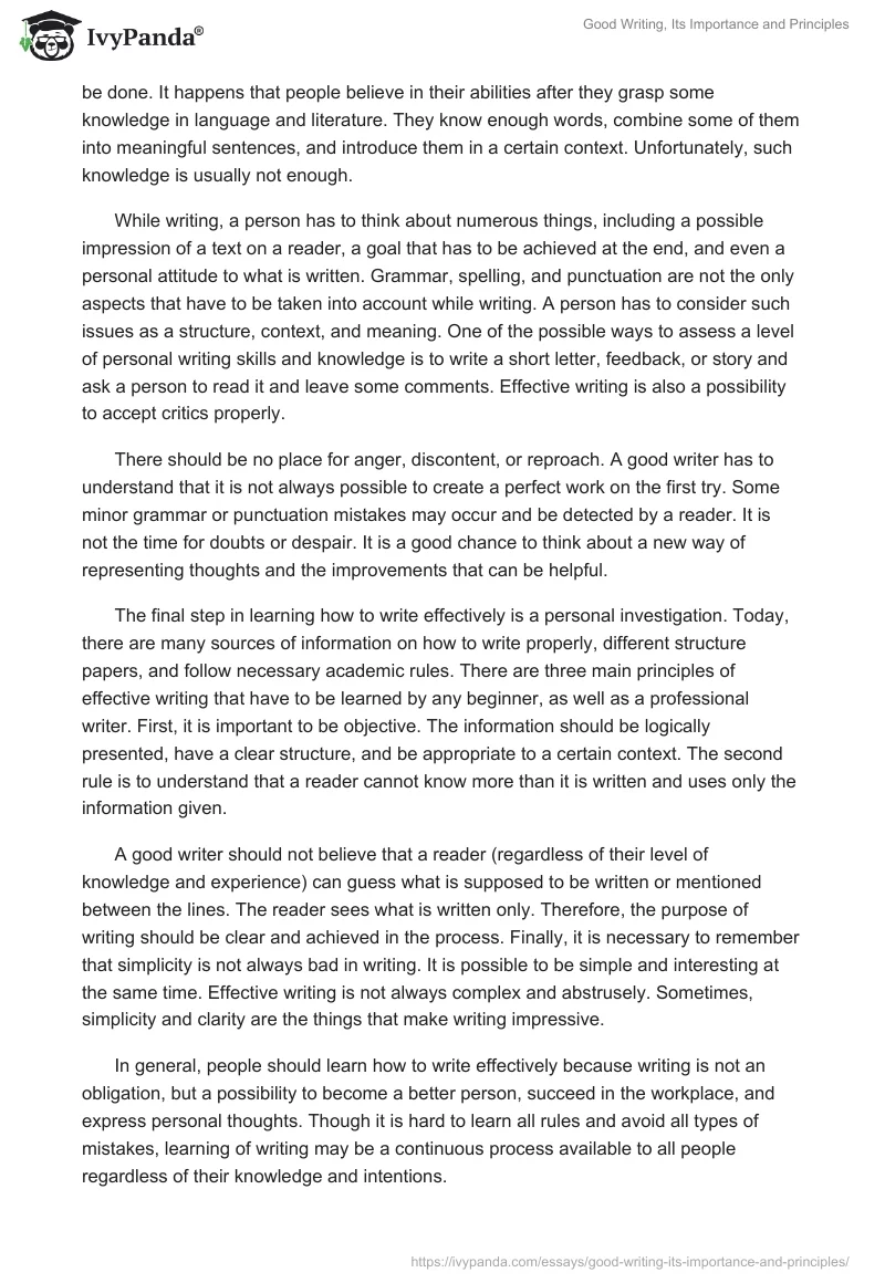 Good Writing, Its Importance and Principles. Page 2