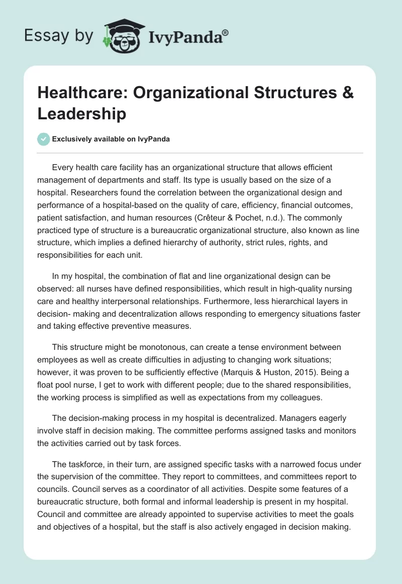 Healthcare: Organizational Structures & Leadership. Page 1