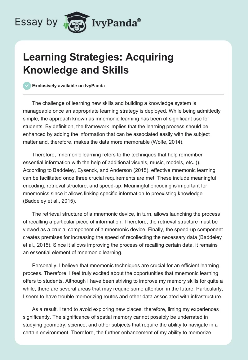 Learning Strategies: Acquiring Knowledge and Skills. Page 1
